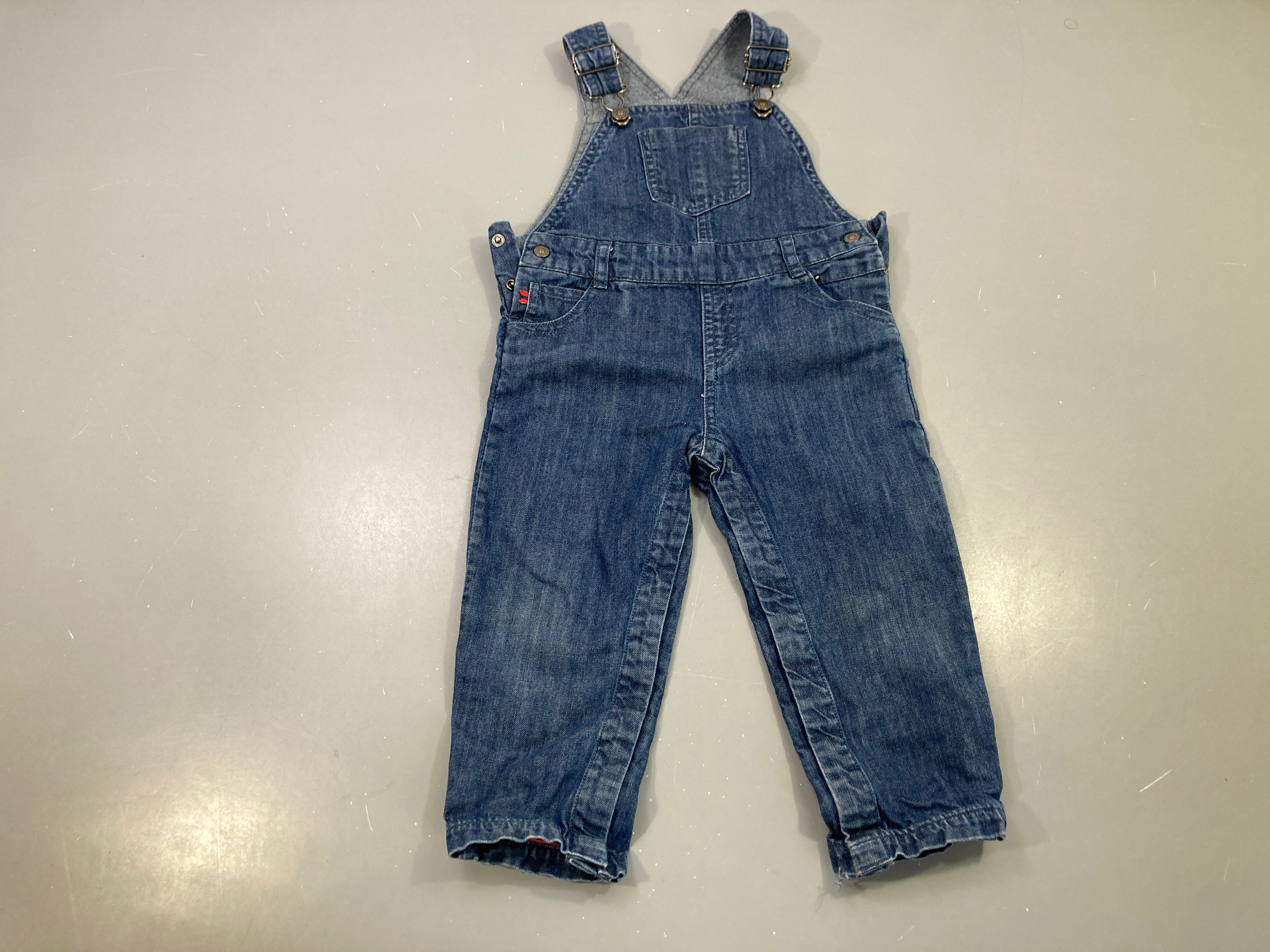 Salopette jean bleu doublée jersey gris