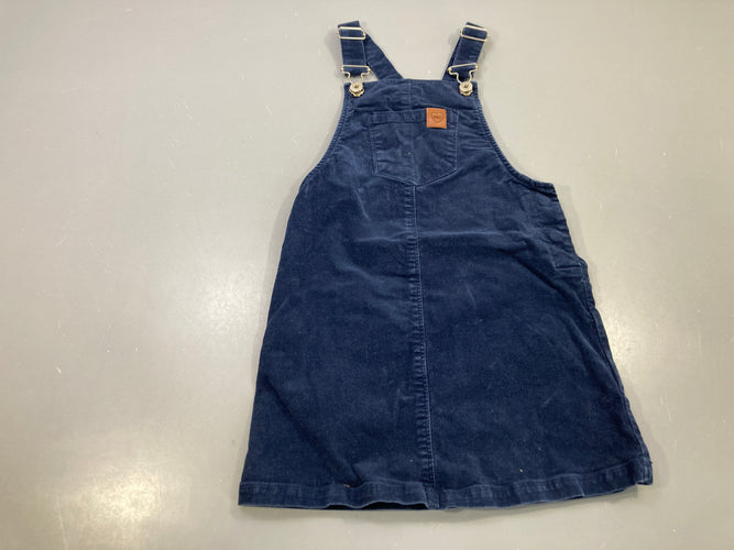 Robe s.m salopette velours côtelé bleu marine, écusson « Smile », moins cher chez Petit Kiwi