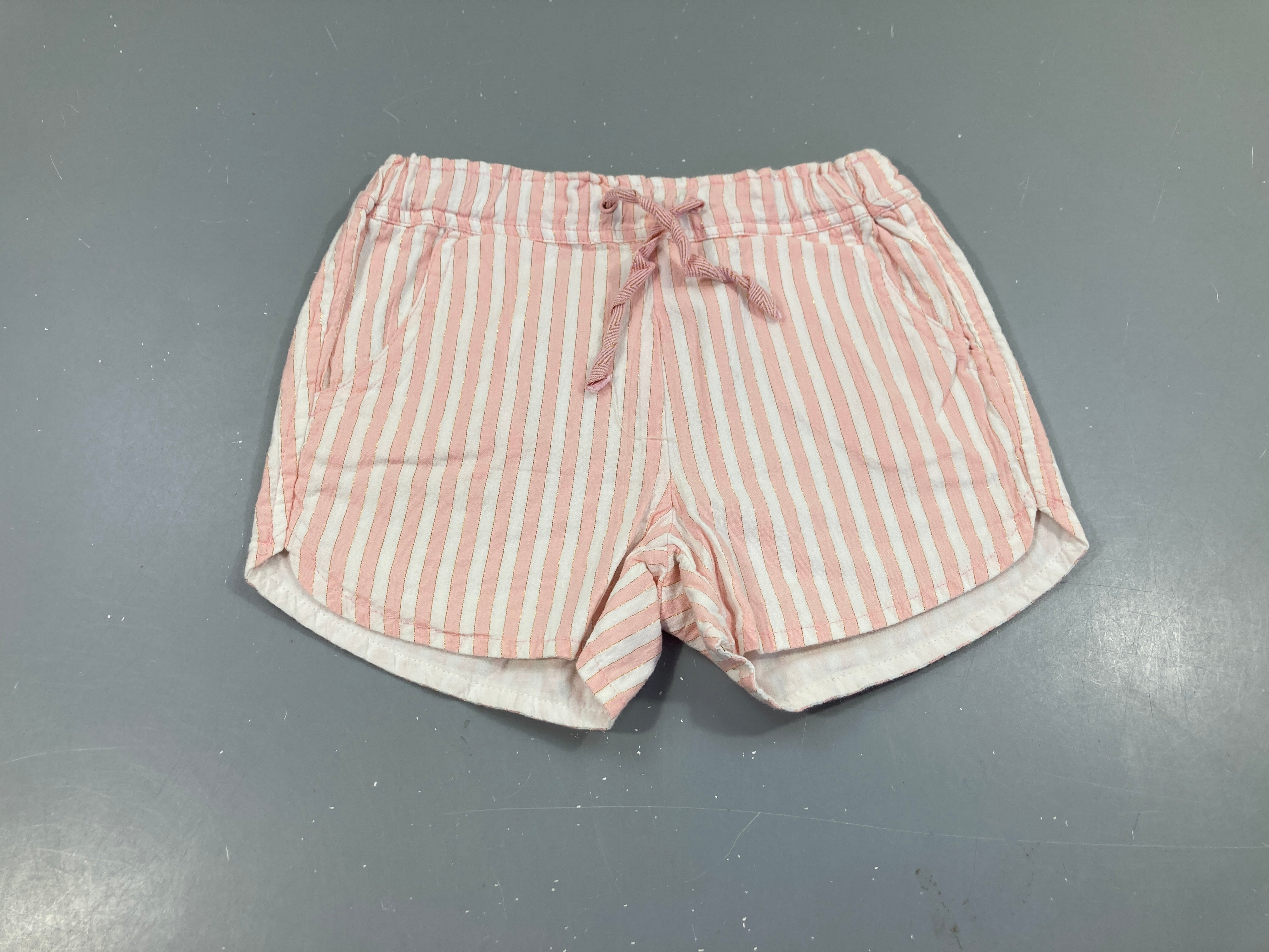 Short coton blanc rayé rose irisé