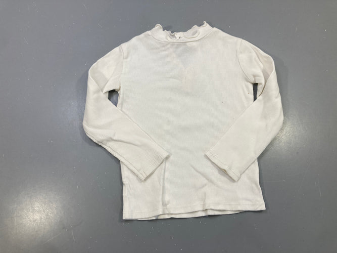T-shirt m.l col montant écru côtelé, col volanté, moins cher chez Petit Kiwi