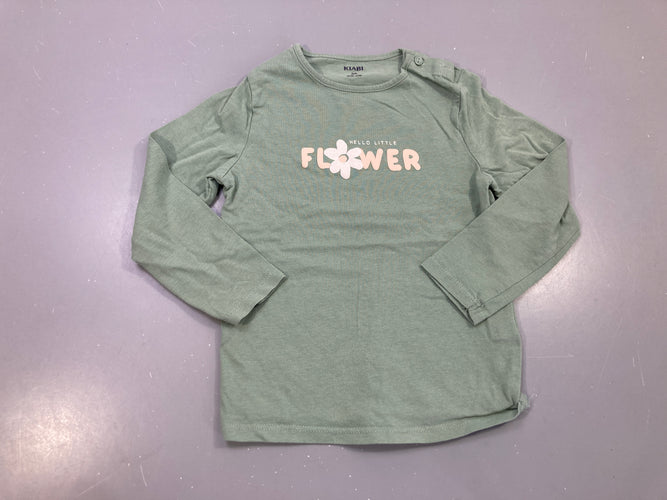 T-shirt m.l vert sauge « Hello little flower », moins cher chez Petit Kiwi