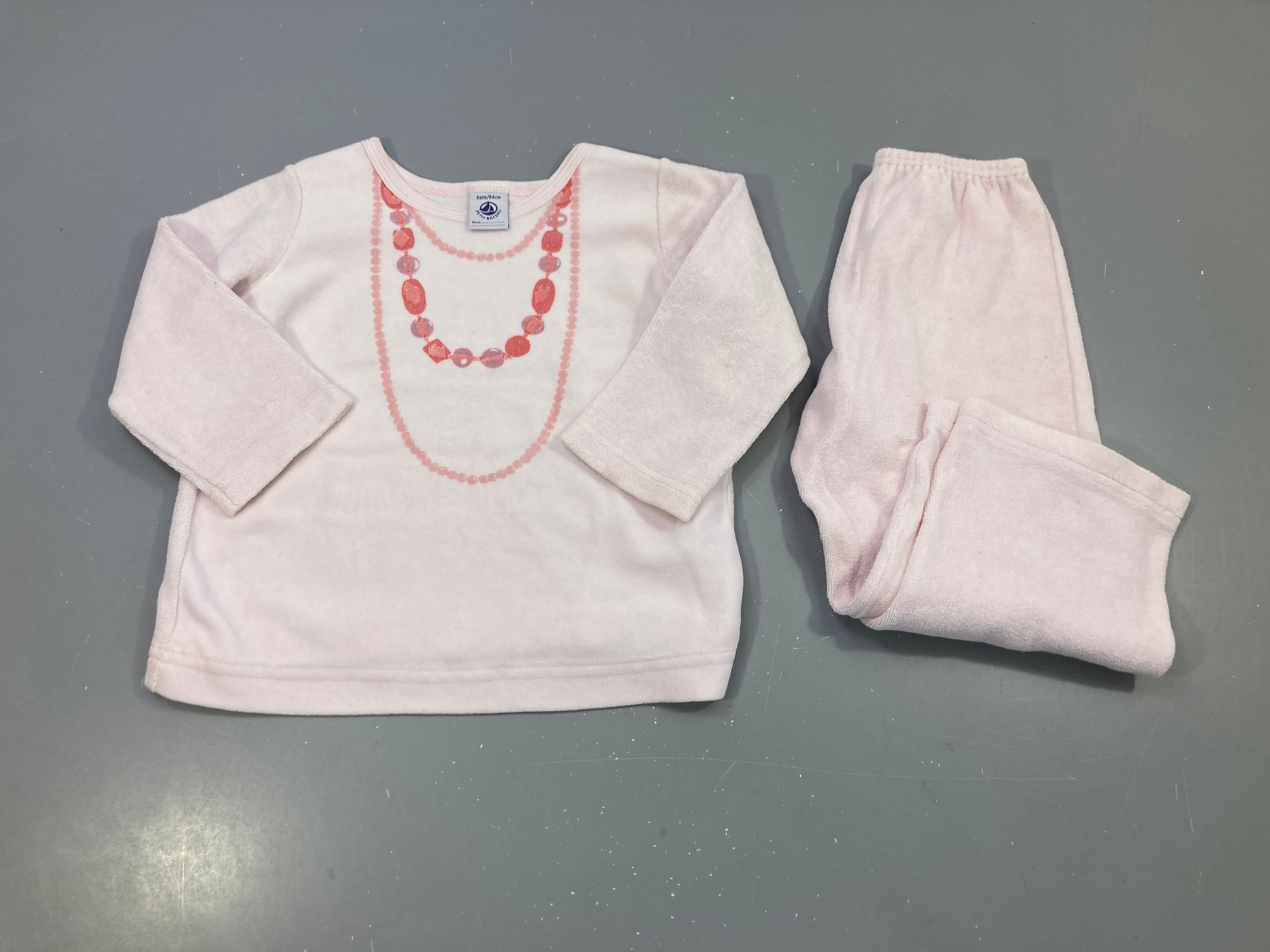 Pyjama 2pcs velours rose pâle imprimé collier de perles