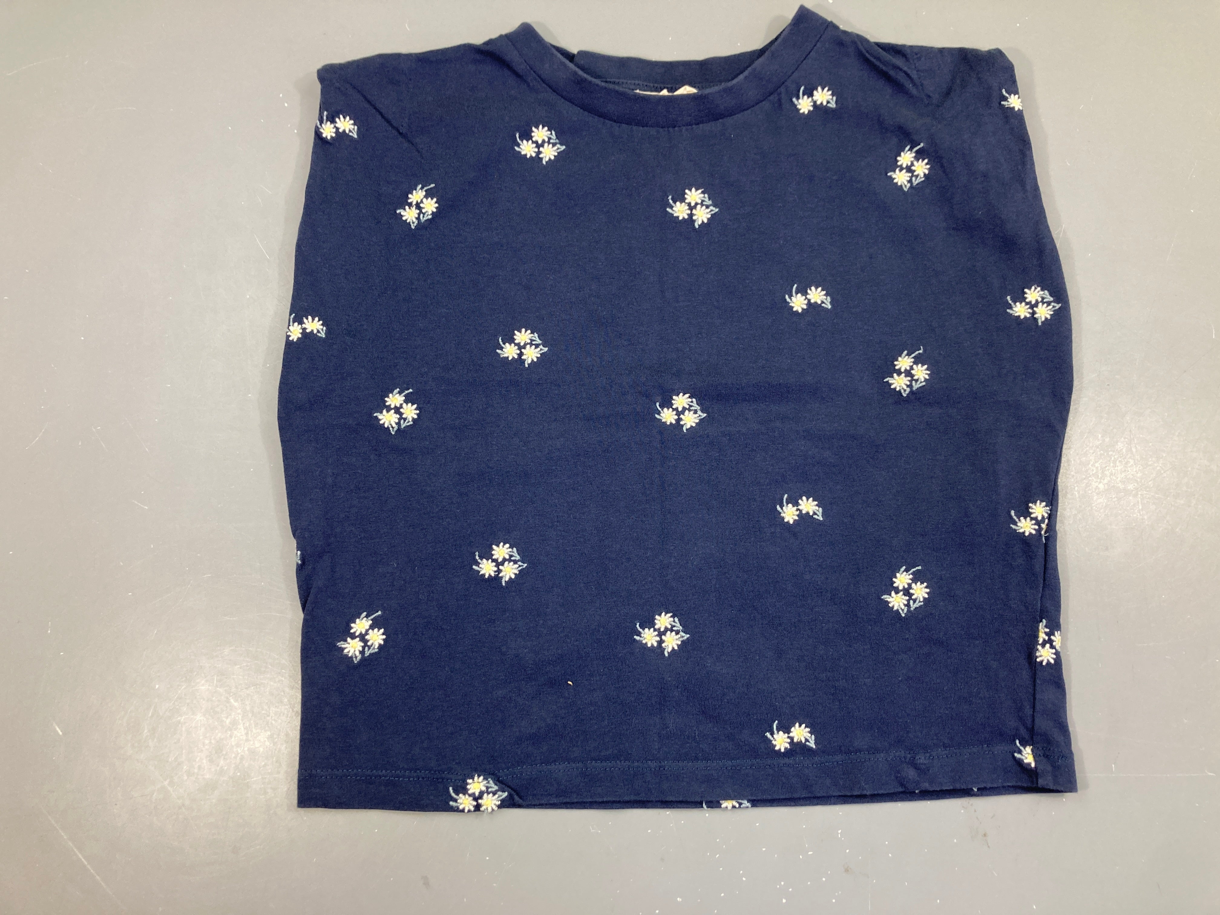 T-shirt m.c court bleu marine fleurs brodées