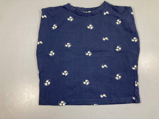 T-shirt m.c court bleu marine fleurs brodées, moins cher chez Petit Kiwi