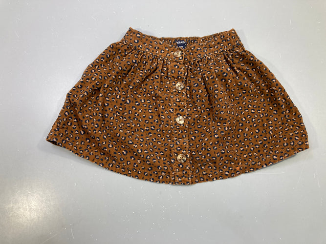 Jupe velours côtelé marron léopard boutonnée, taille élastique, moins cher chez Petit Kiwi