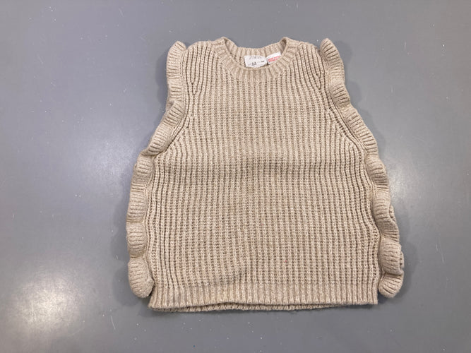 Pull s.m maille côtelée beige, volants aux emmanchures, moins cher chez Petit Kiwi