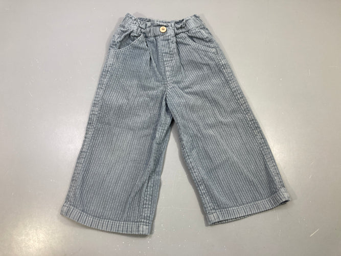 Pantalon velours grosses côtes bleu gris, coupe large, taille élastique, moins cher chez Petit Kiwi