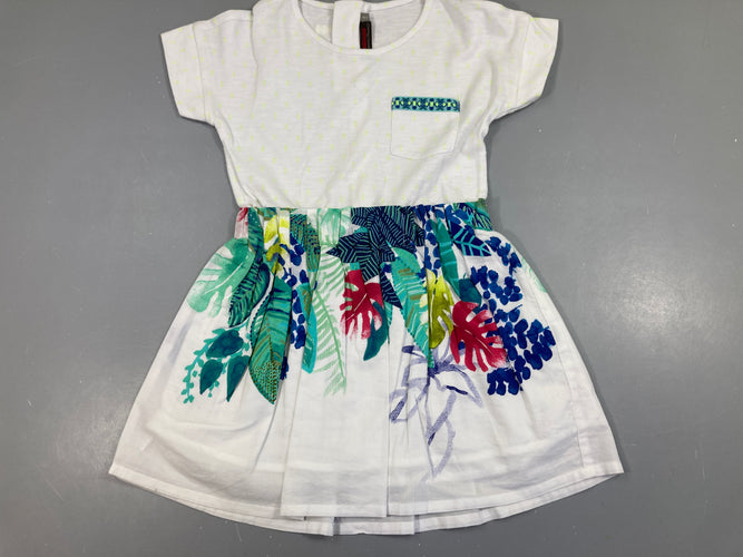 Robe m.c bi-matière blanc flammé fleurs, moins cher chez Petit Kiwi
