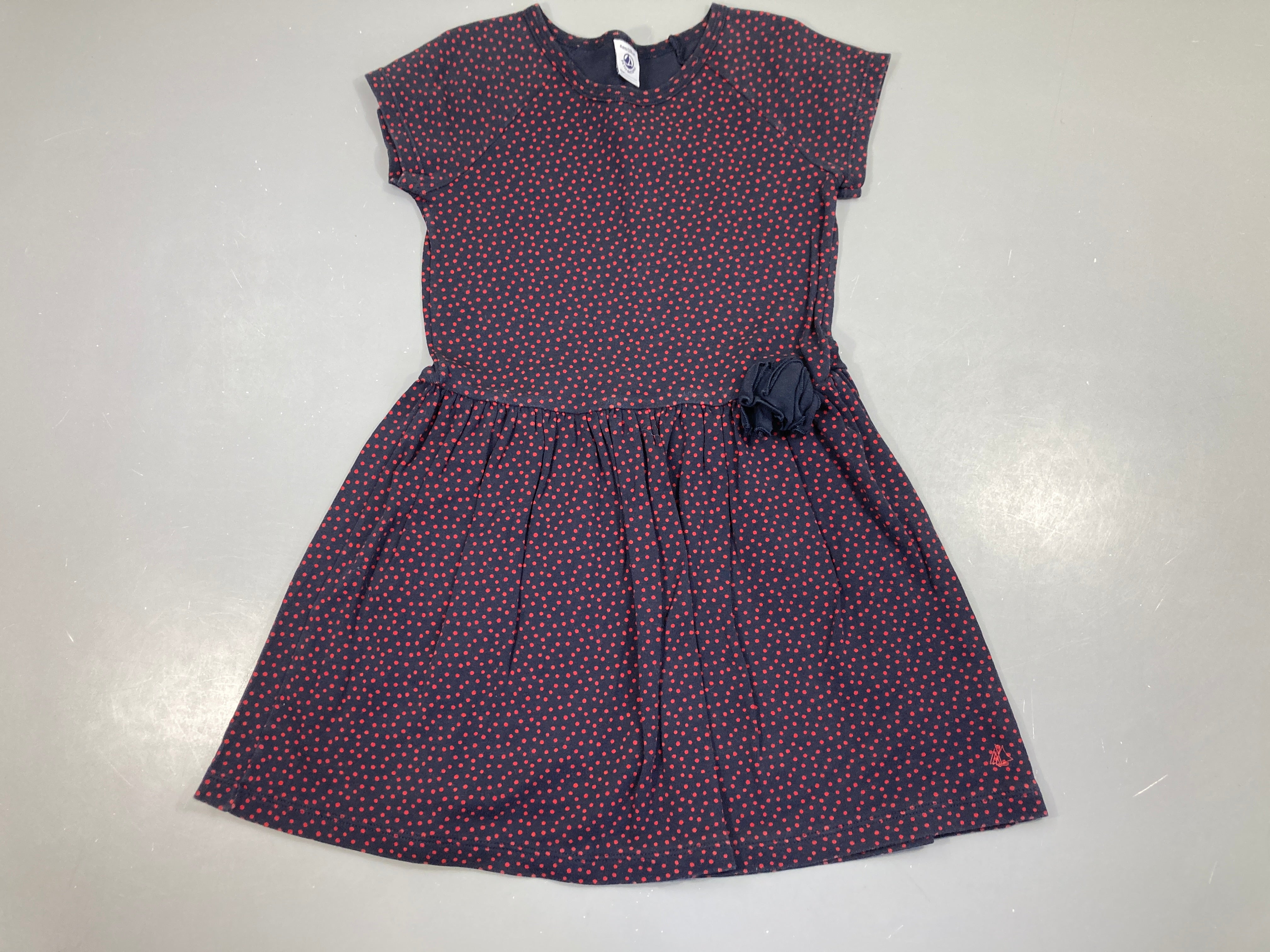 Robe m.c jersey bleu marine pois rouge