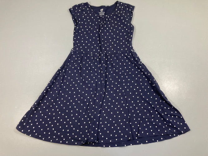 Robe m.c jersey bleu marine coeurs blancs, moins cher chez Petit Kiwi