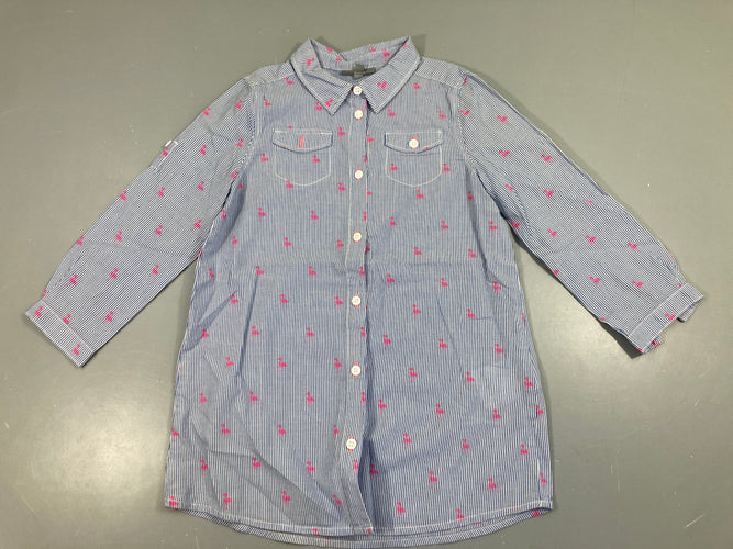 Robe m.l chemise légère rayé blanc/bleu flamants roses, moins cher chez Petit Kiwi