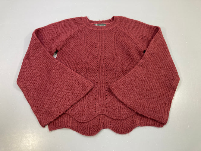 Pull maille bordeaux ajouré, manches évasées, bas festonné, moins cher chez Petit Kiwi