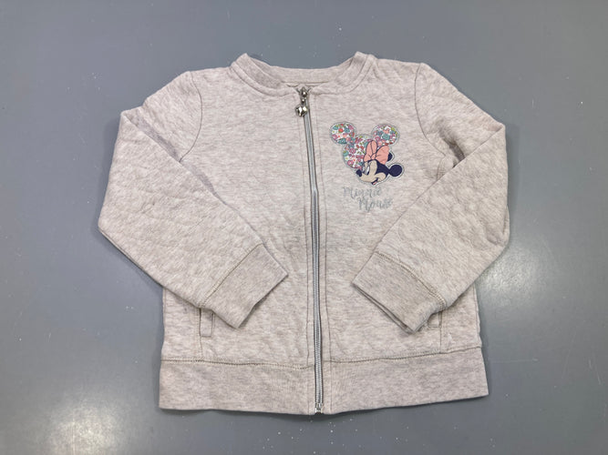 Sweat zippé beige chiné matelassé Minnie Mouse, bouloché, moins cher chez Petit Kiwi