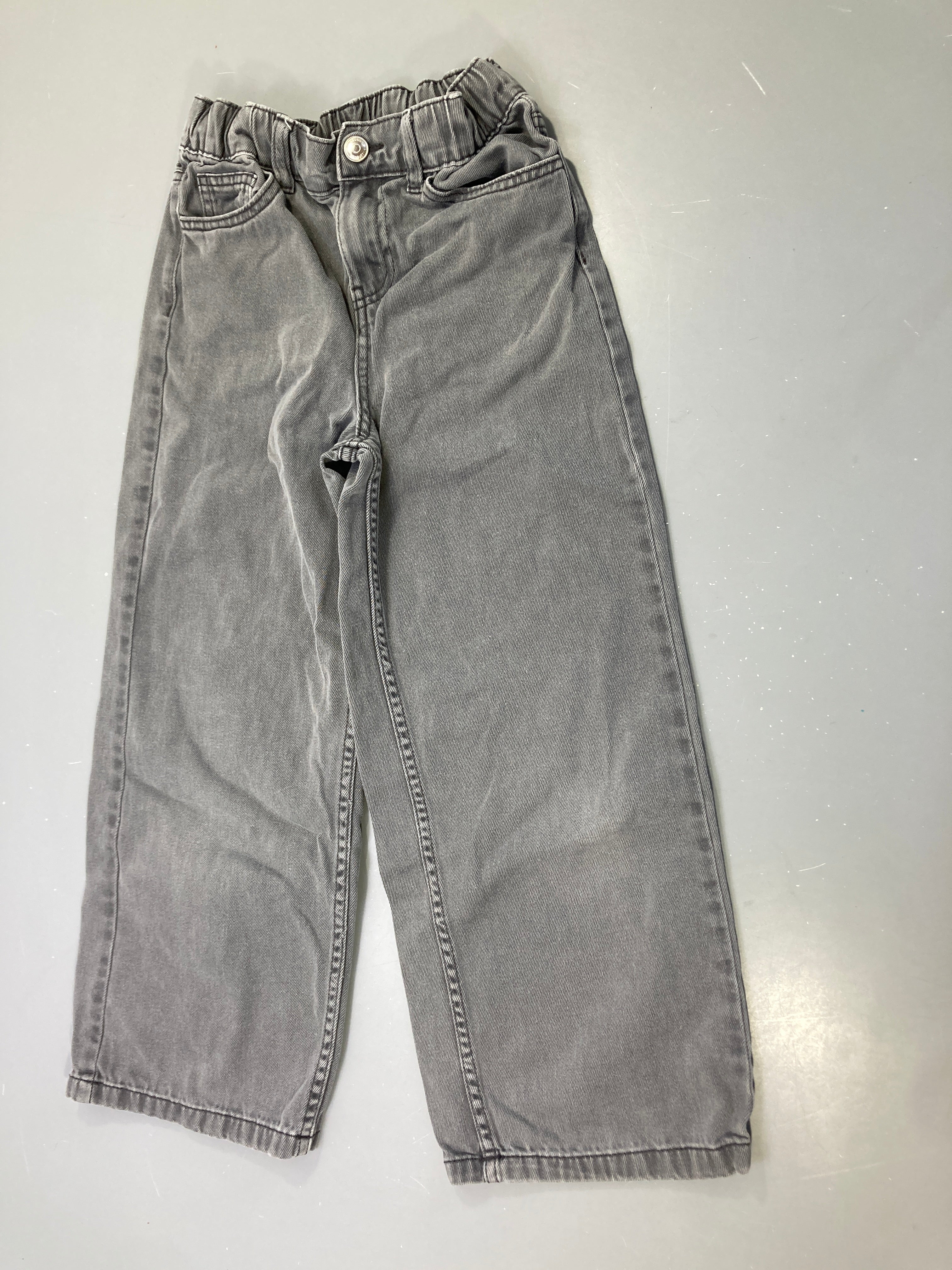 Pantalon jean gris délavé coupe large, taille élastique réglable