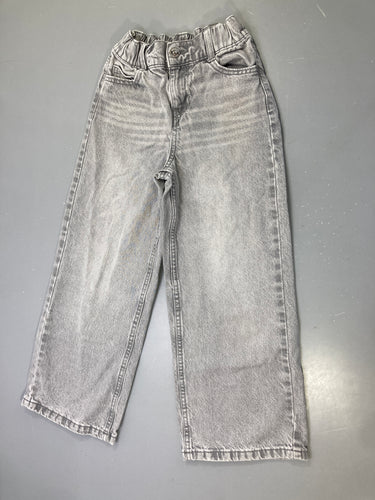 Pantalon jean gris clair délavé coupe large, taille élastique réglable, moins cher chez Petit Kiwi