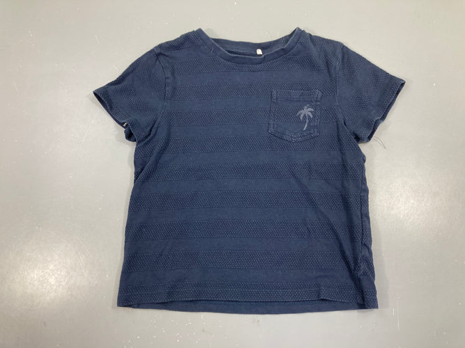 T-shirt m.c bleu foncé texturé rayé poche, moins cher chez Petit Kiwi
