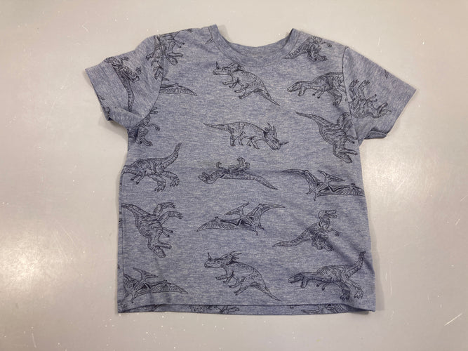 T-shirt m.c bleu chiné dinos, légèrement bouloché, moins cher chez Petit Kiwi