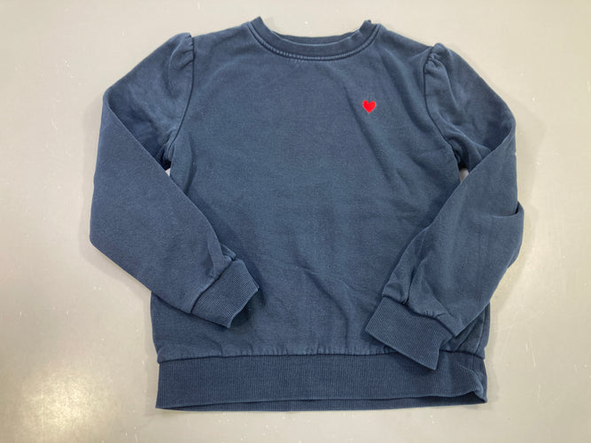 Sweat bleu marine petit cœur rouge brodé, épaules froncées, moins cher chez Petit Kiwi