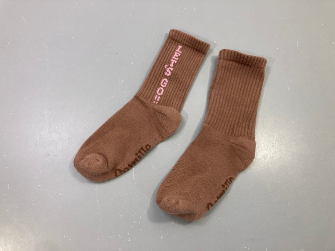 Chaussettes marron « Let's go!! » rose, moins cher chez Petit Kiwi