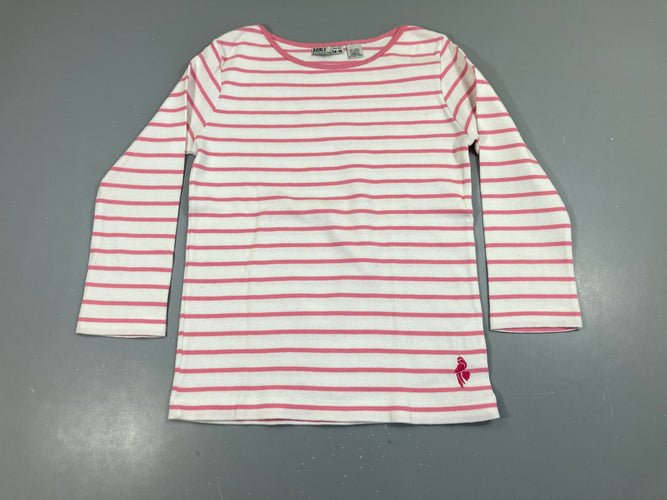 T-shirt m.l côtelé blanc rayé rose, moins cher chez Petit Kiwi