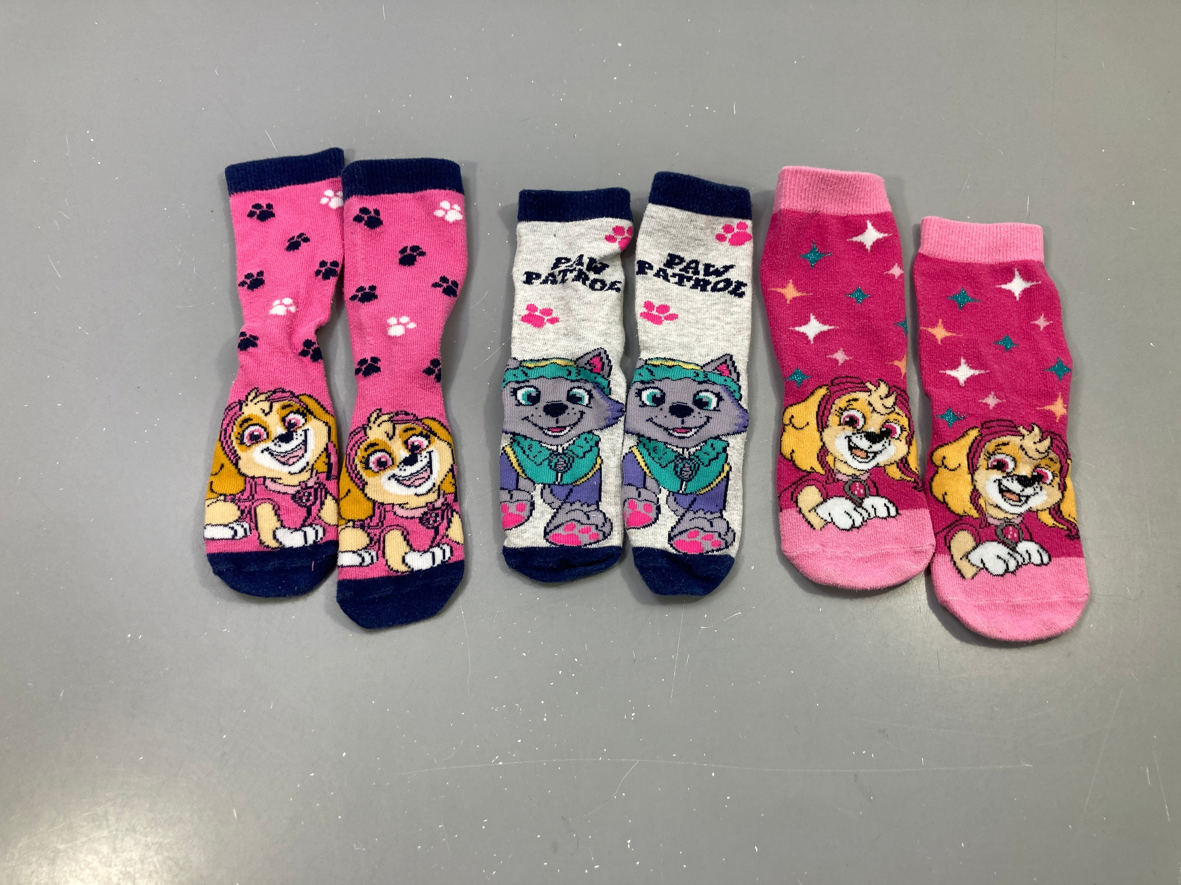 Lot 3 paires chaussettes rose et gris Pat'Patrouille Stella Everest, bouloché, 31-34