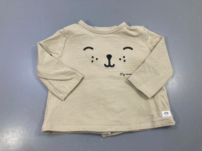 Sweat beige visage ourson brodé "My love", moins cher chez Petit Kiwi