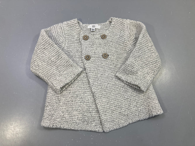 Gilet gris chiné maille point mousse, boutonnage croisé, moins cher chez Petit Kiwi