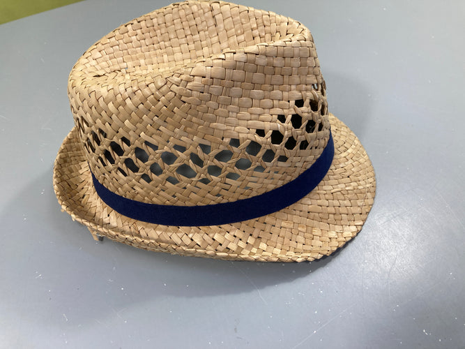 Chapeau paille ruban bleu foncé, moins cher chez Petit Kiwi