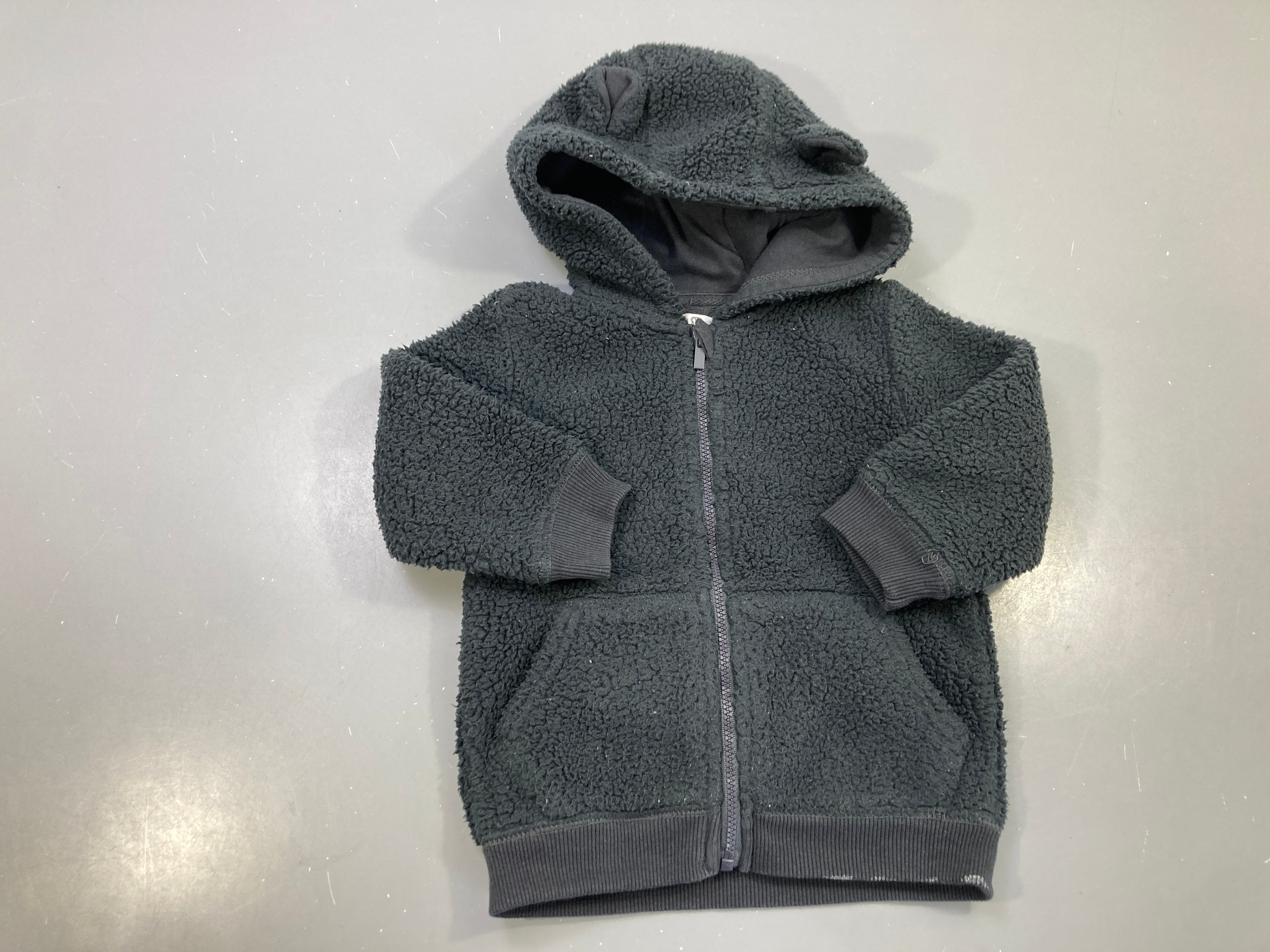Polar zippé noire sherpa capuche oreilles, poches