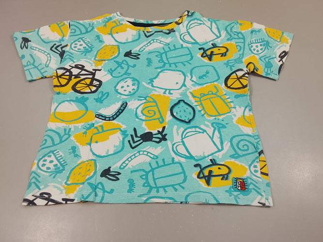 T-shirt m.c bleu, jaune, blanc, noir à motifs, moins cher chez Petit Kiwi