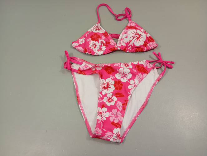 Bikini rose à fleurs blanc et rose, moins cher chez Petit Kiwi