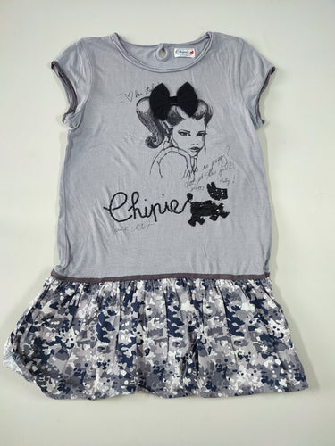 Robe m.c bi-matière jersey/coton grise fille avec noeud tulle noir "Chipie" en sequin, moins cher chez Petit Kiwi