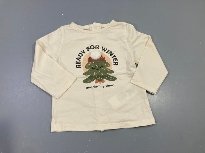 T-shirt m.l écru sapin pompon "Ready for winter", moins cher chez Petit Kiwi
