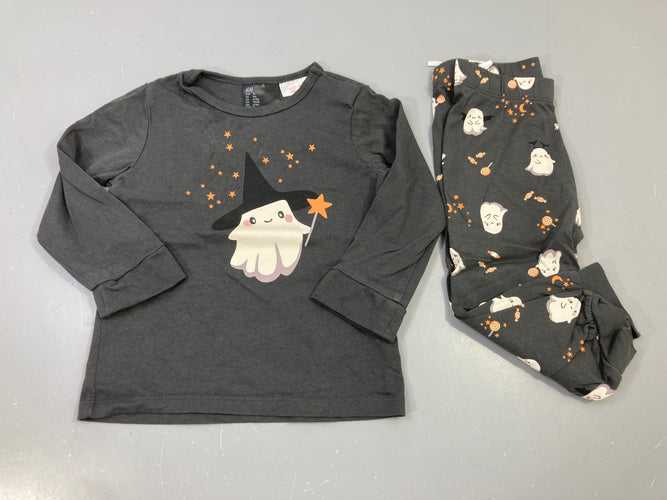 Pyjama 2pcs gris anthracite fantôme sorcière, bas fantômes bonbons Petites taches, moins cher chez Petit Kiwi