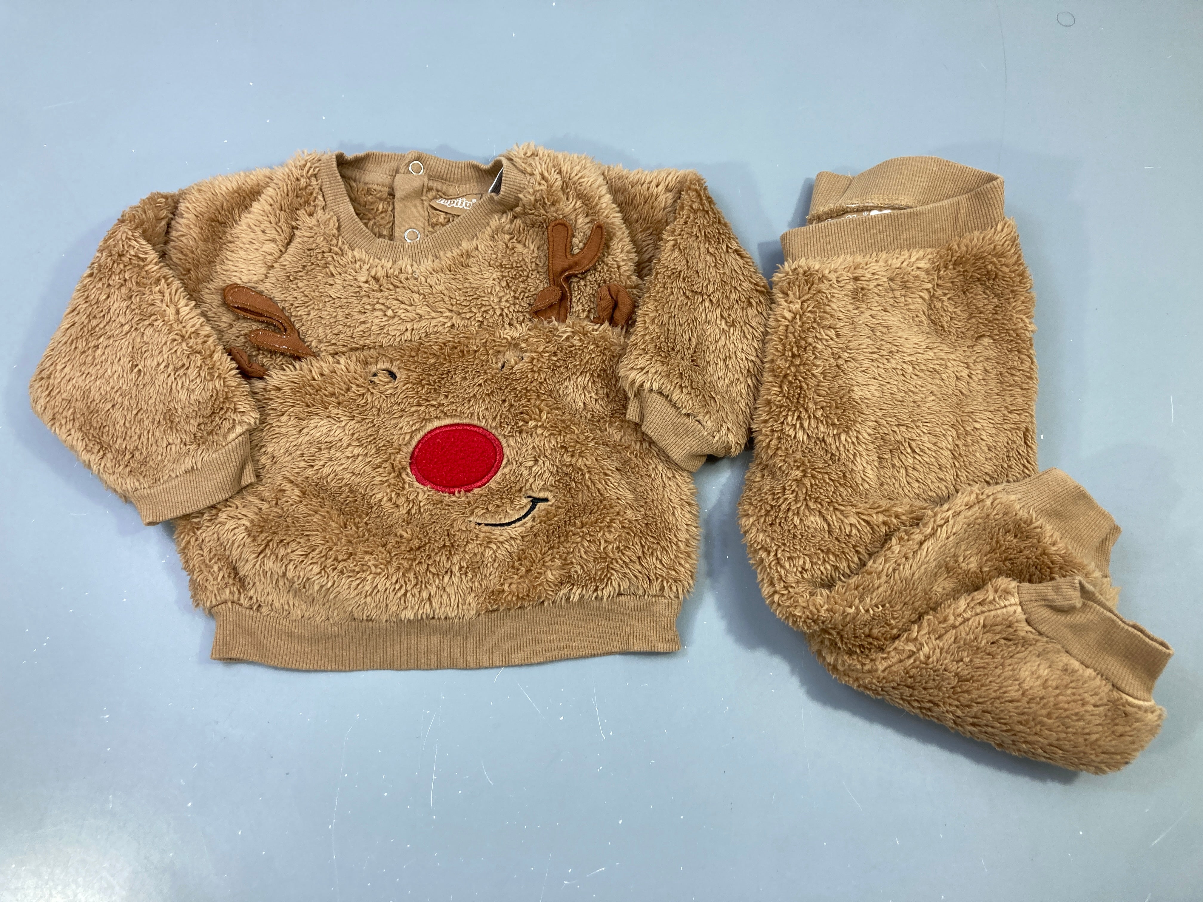 Ensemble 2pcs sweat + pantalon camel sherpa renne nez rouge