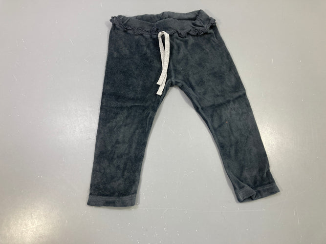 Pantalon gris anthracite éponge, volants taille, cordon, moins cher chez Petit Kiwi