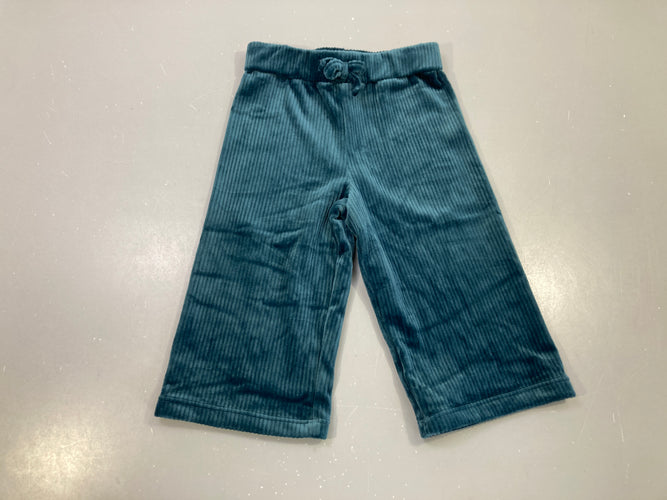 Pantalon large bleu canard velours côtelé, nœud taille, moins cher chez Petit Kiwi