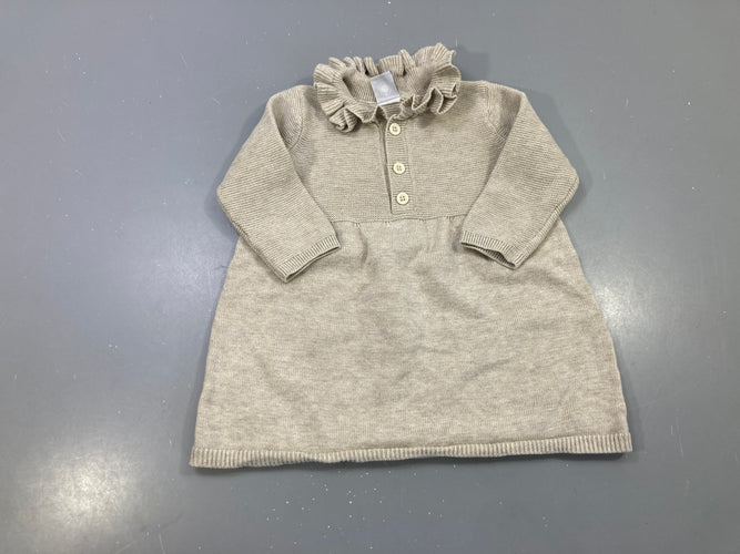 Robe m.l beige chiné maille, col volanté, patte boutonnée, moins cher chez Petit Kiwi