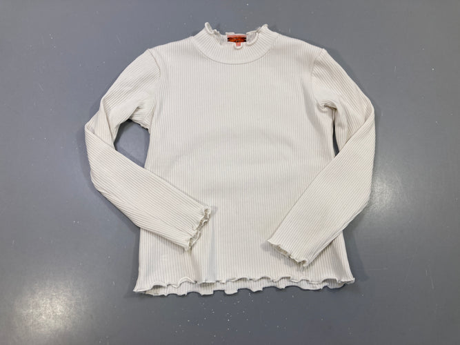 T-shirt m.l col montant écru côtelé, bords ondulés, moins cher chez Petit Kiwi