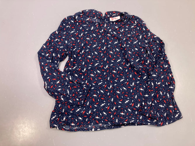 Blouse m.l bleu marine bonbons rouges blancs, col Claudine, moins cher chez Petit Kiwi