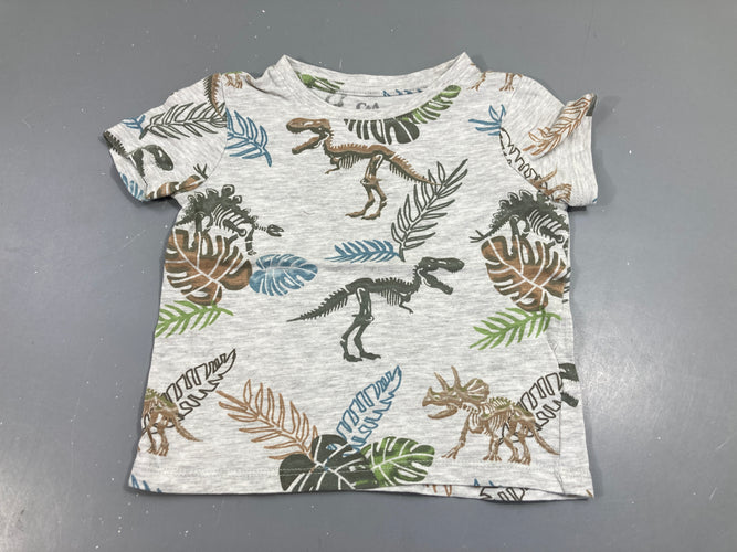 T-shirt m.c gris dinosaures bruns/kaki, moins cher chez Petit Kiwi