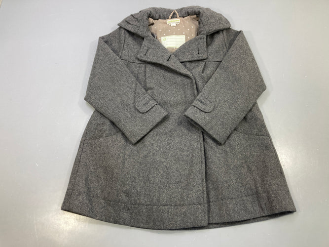 Manteau gris anthracite laine, capuche, doublure taupe étoiles, moins cher chez Petit Kiwi