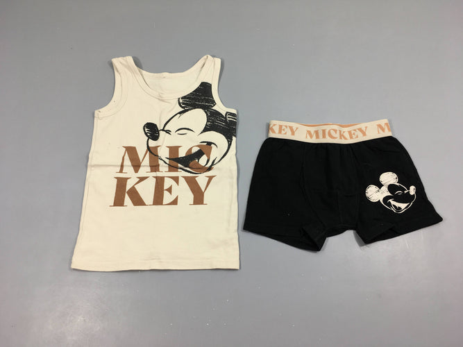 Chemisette s.m beige Mickey + boxer, bouloché, moins cher chez Petit Kiwi