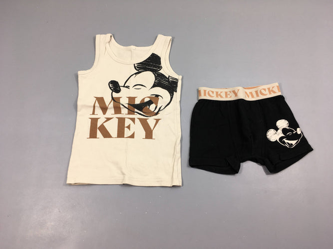 Chemisette s.m beige Mickey + boxer, bouloché, moins cher chez Petit Kiwi