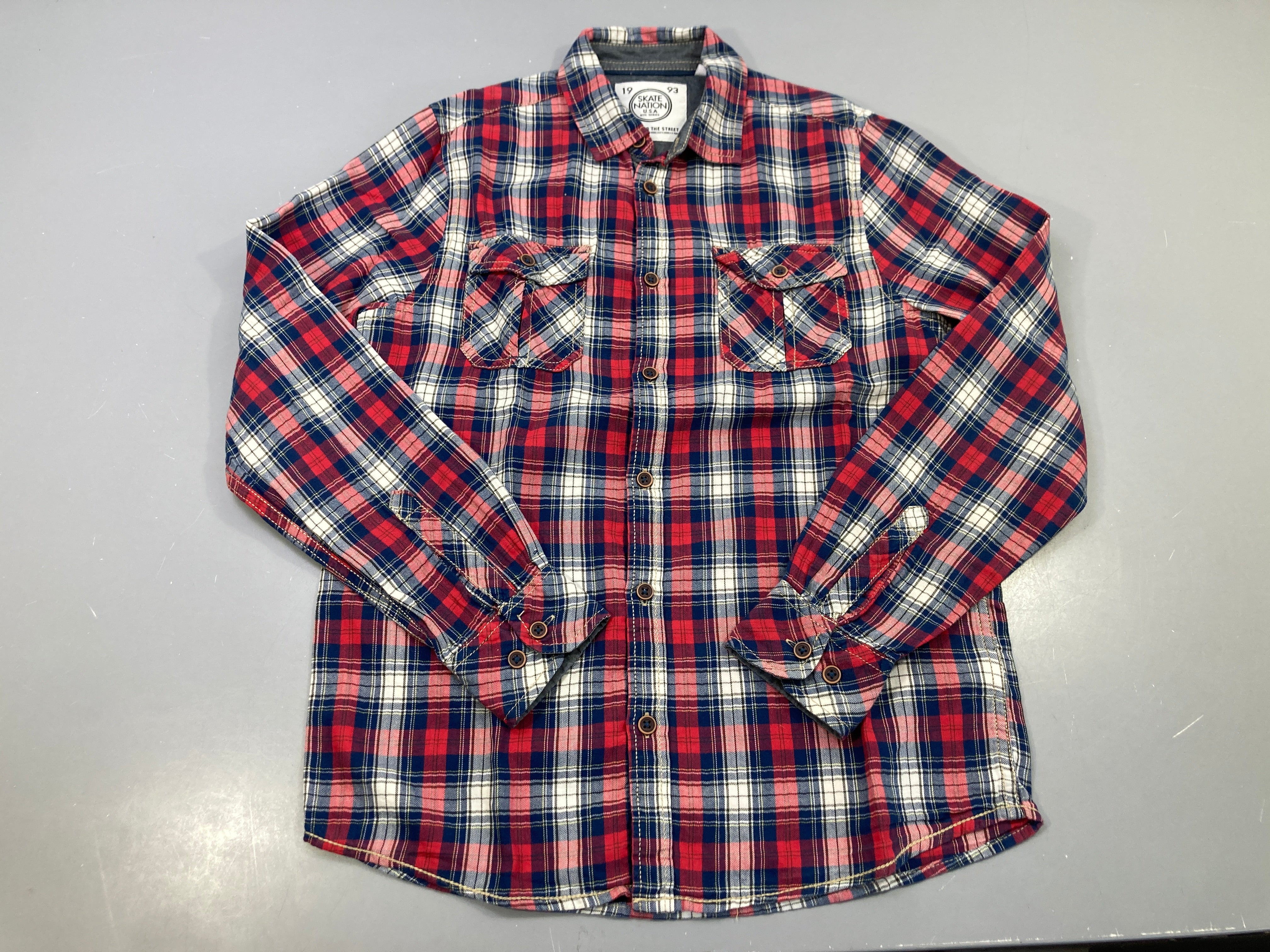 Chemise m.l carreaux rouge bleu marine écru