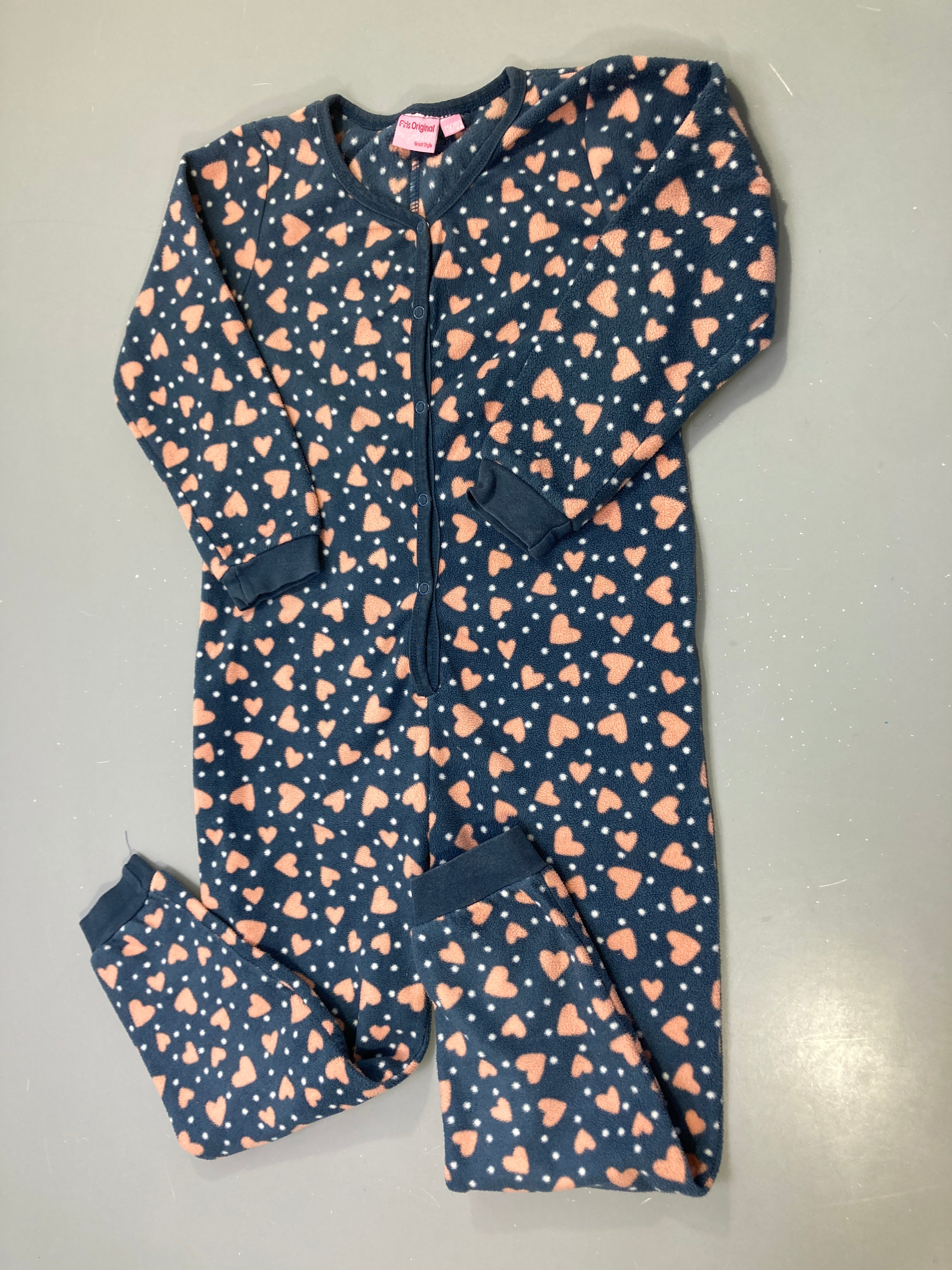 Combinaison polaire bleu marine cœurs roses pois blancs, combinaison, Girls Original