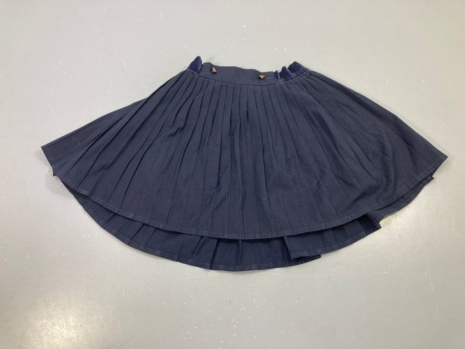 Jupe plissée bleu marine, ceinture velours, boutons dorés, moins cher chez Petit Kiwi