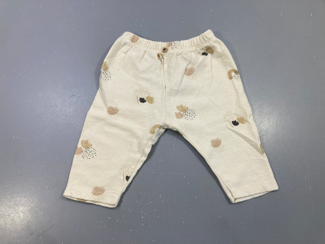 Pantalon jersey écru motifs fleurs beige noir, taille élastique, moins cher chez Petit Kiwi