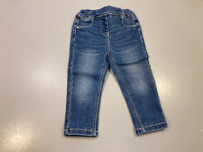 Jeans bleu délavé, taille élastique, moins cher chez Petit Kiwi