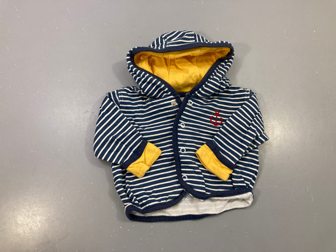 Gilet molleton capuche bleu marine rayé blanc, moins cher chez Petit Kiwi